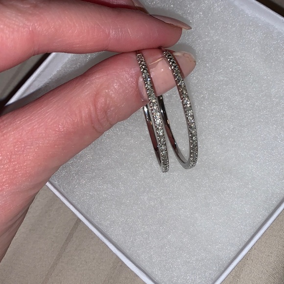 Sterling silver genuine diamond hoop earrings
